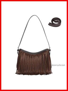 Vegan Suede Fringe Hobo Shoulder Bag Underarm Purse Crossbody Handbag